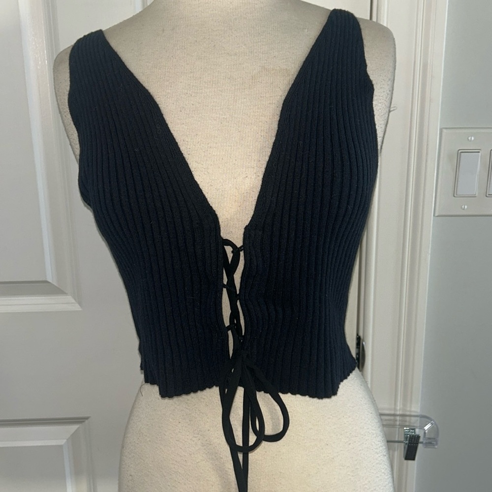 NWOT Free People Intimately Ribbed Lace Up Tank Top Sz L Z116